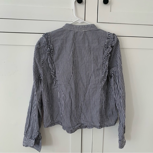 Dance & Marvel Blue Stripe Floral Embroidered Ruffle Long Sleeve Button Top L - Picture 13 of 13